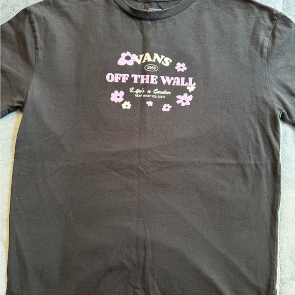 Black Tee with Purple Floral Design - Picture 1 of 4